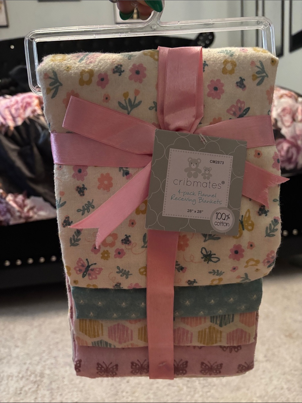 Cribmates Pink Floral 4-Pack Flannel Receiving Blankets